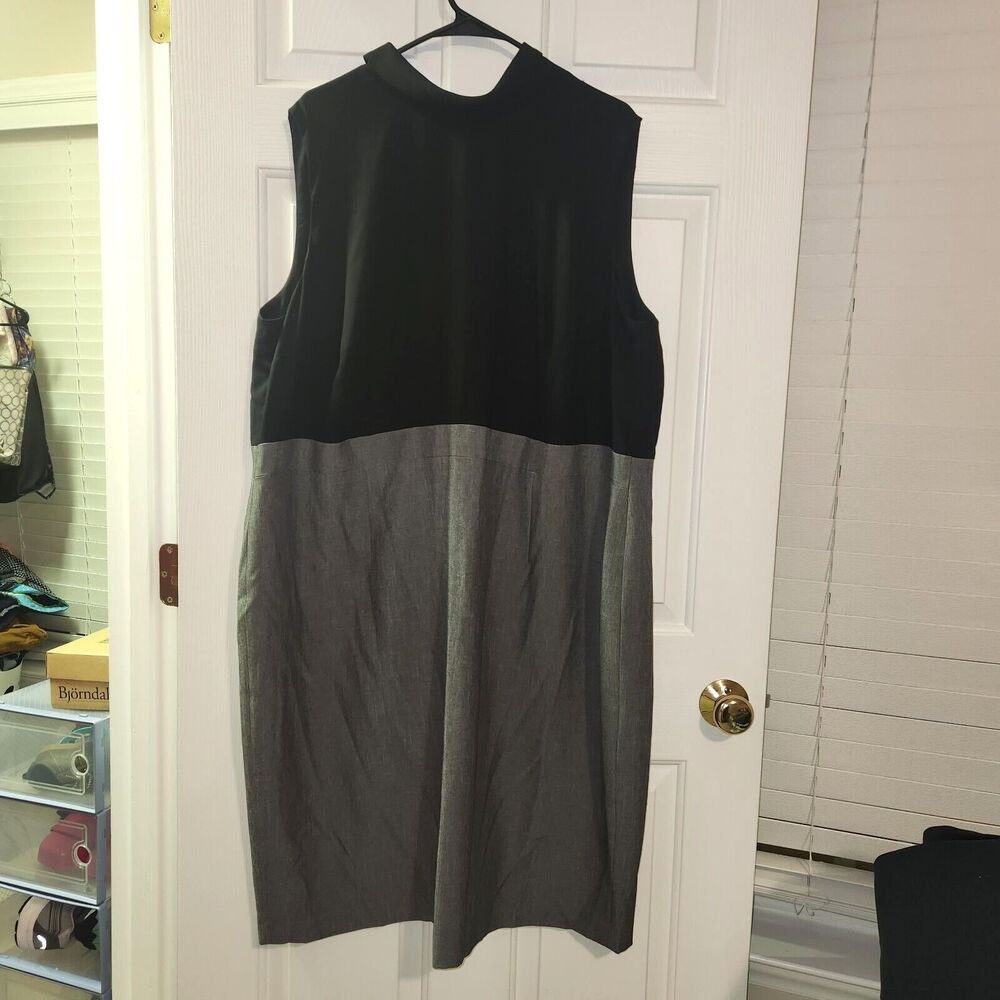 NINE WEST Women Sheath Dress Color-block Gray Black Sleeveless Size 22W